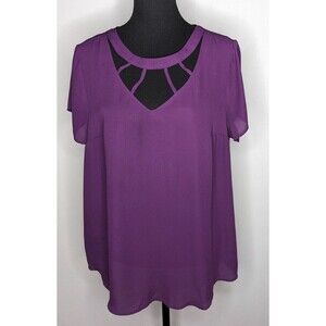 Torrid Purple Georgette Blouse Cutout Cage Neck Top Size 0 Large
